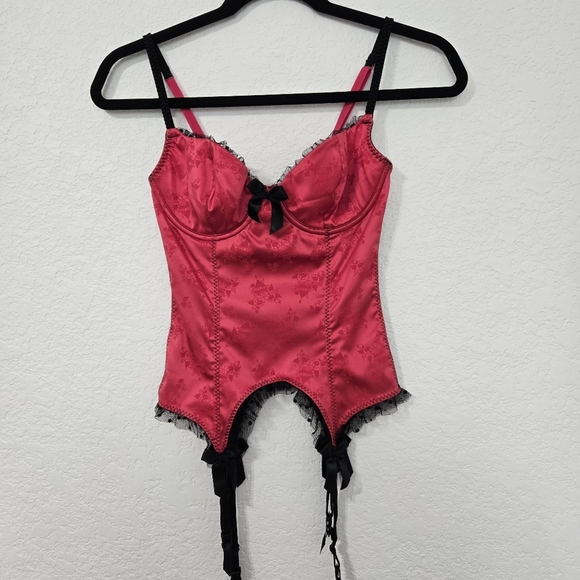 Betsey Johnson intimates Corset 34B Pink and Black Sheer Back Paneling - Picture 1 of 7